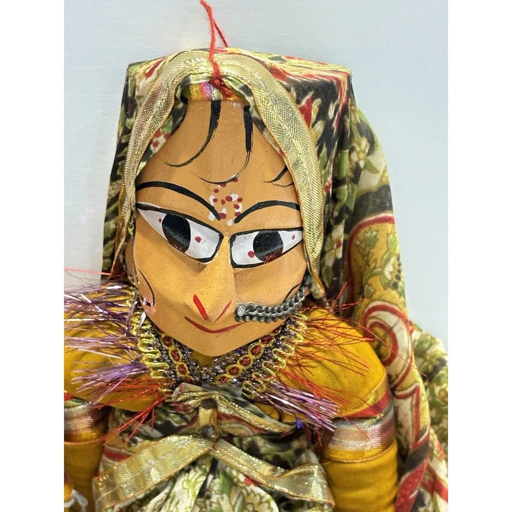 Vtg Marionette Handmade Indian Rajasthan Puppet Wood Set Snake Charmer Folk Art